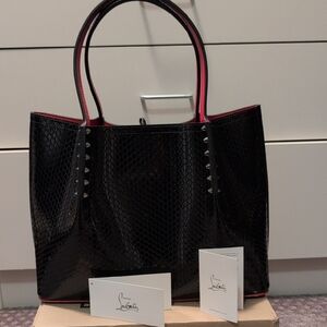 NWT! Christian Louboutin Black Cabarock Tote with Red Trim